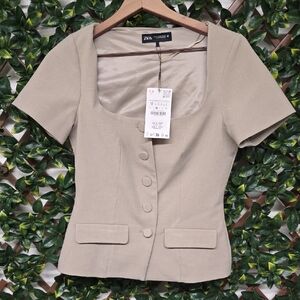 Zara Taupe Short Sleeve Blouse